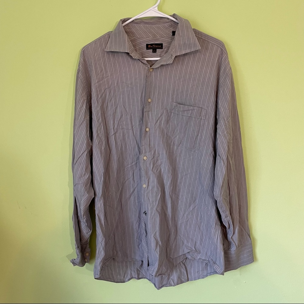 BEN SHERMAN LIGHT BROWN STRIPED BUTTON UP MENS DRESS SHIRT SIZE 17 34/35